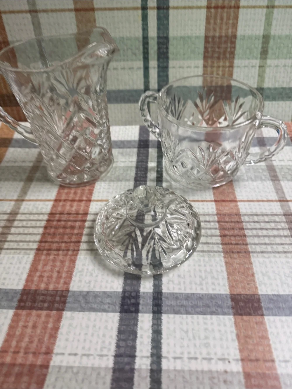Anchor Hocking Clear Pressed Glass Creamer and Covered Sugar Set